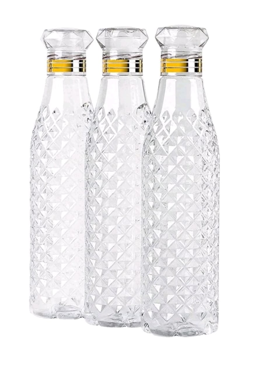 Crystal Clear Diamond Water Bottle Plastic Fridge Water Bottles 1000 ml Plastic Bottle (Pack of 6, White) - Image 3