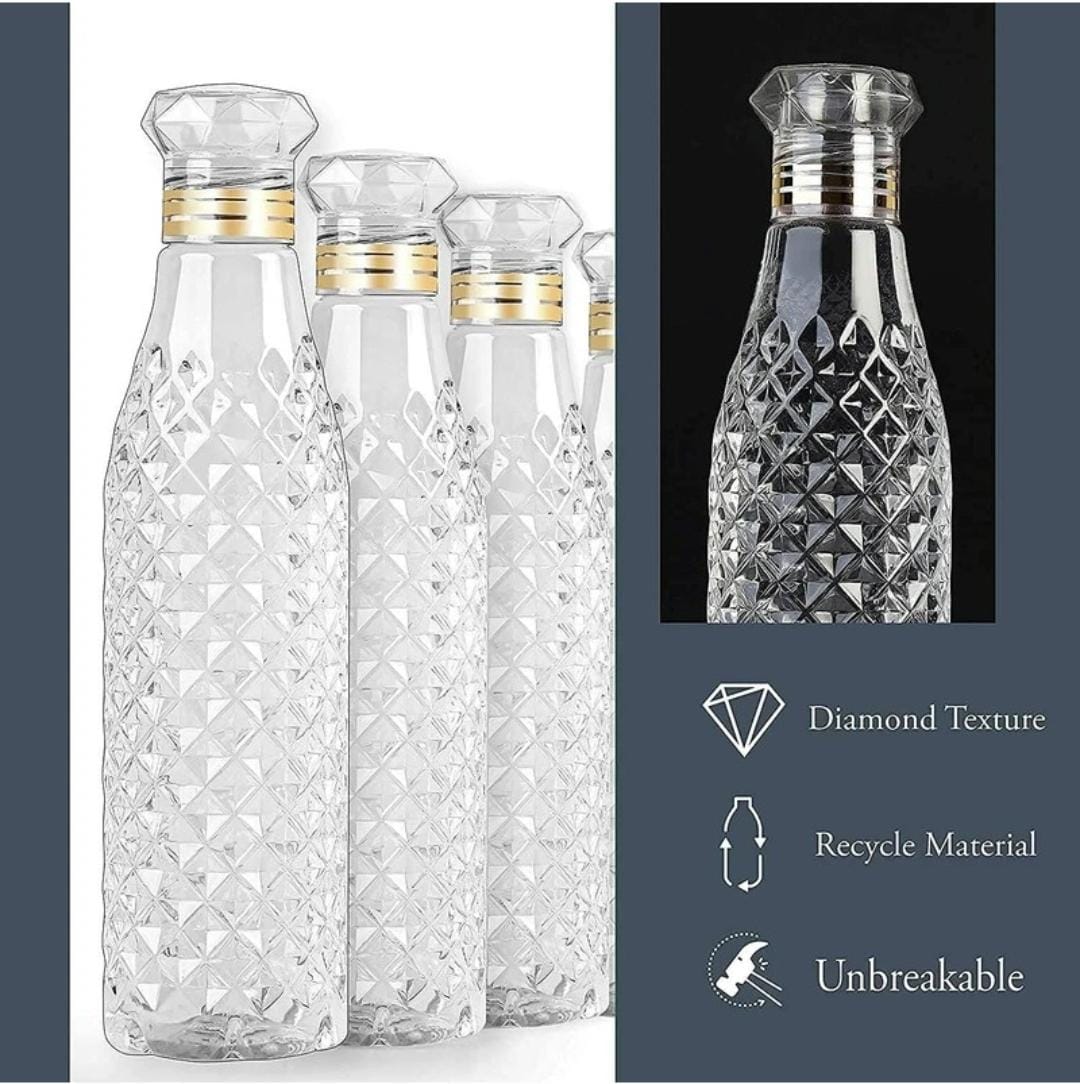 Crystal Clear Diamond Water Bottle Plastic Fridge Water Bottles 1000 ml Plastic Bottle (Pack of 6, White) - Image 2
