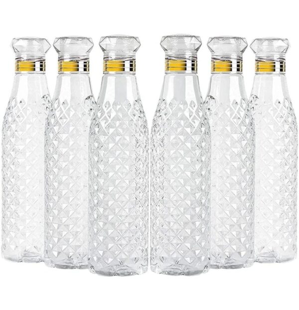 Crystal Clear Diamond Water Bottle Plastic Fridge Water Bottles 1000 ml Plastic Bottle (Pack of 6, White)