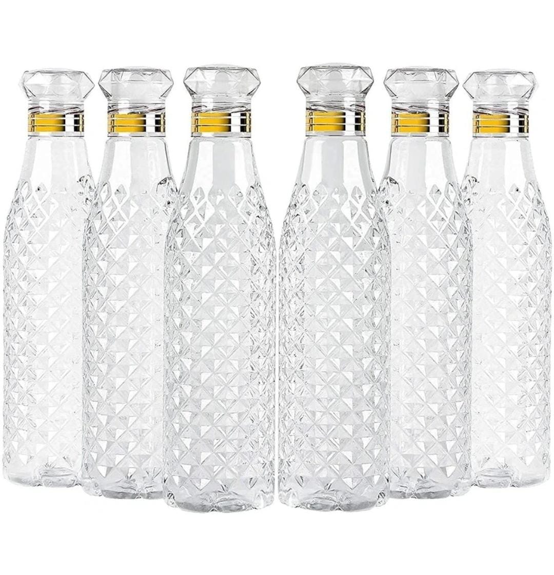 Crystal Clear Diamond Water Bottle Plastic Fridge Water Bottles 1000 ml Plastic Bottle (Pack of 6, White)